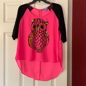 L’Amour by Nanette Lepore Neon zip owl shirt